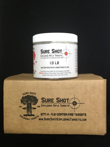 sure shot binary targets centerfire 4 pack of 1lb targets, applied kinetics, exploding target, binary target, binary targets, tannerite, kinetic target