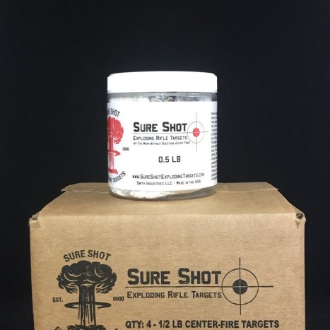 sure shot binary targets centerfire 4 pack of half lb targets, applied kinetics, exploding target, binary target, binary targets, tannerite, kinetic target