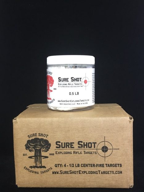 sure shot binary targets centerfire 4 pack of half lb targets, applied kinetics, exploding target, binary target, binary targets, tannerite, kinetic target